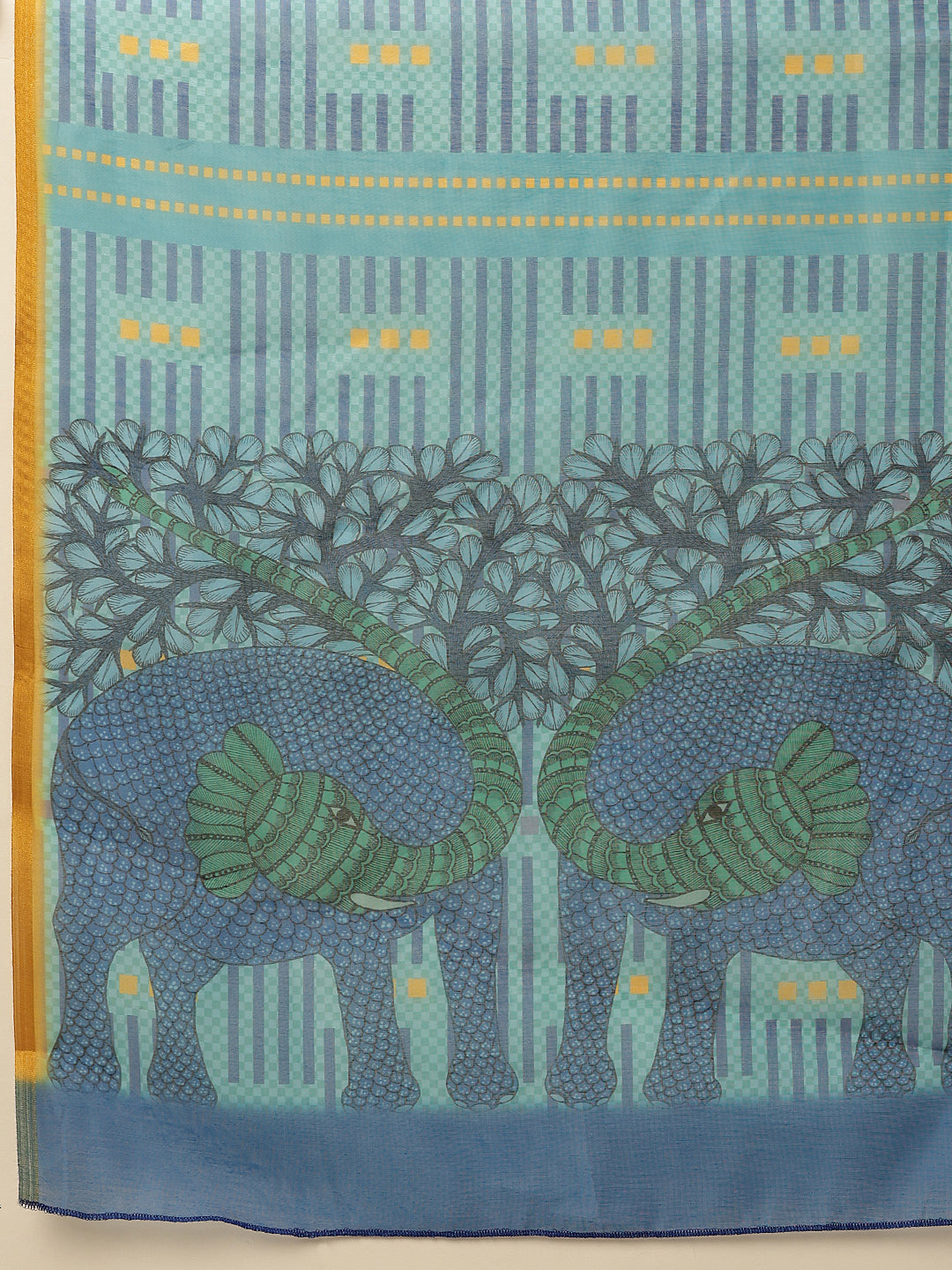 Hiral Fashion Teal Chanderi Cotton Blend Abstract Digital Printed Saree | Swadesiicart