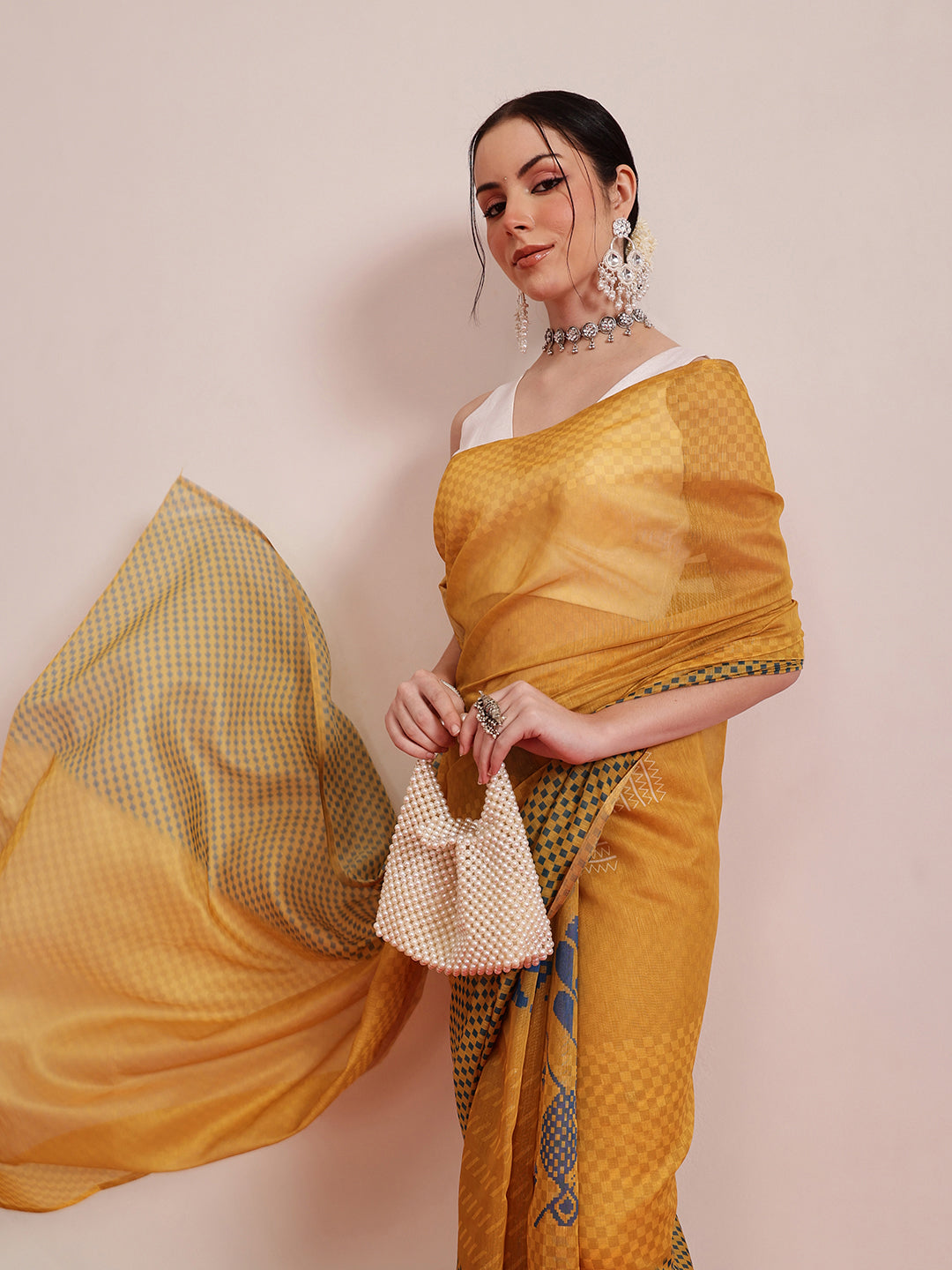 Hiral Fashion Yellow Chanderi Cotton Blend Abstract Digital Printed Saree | Swadesiicart