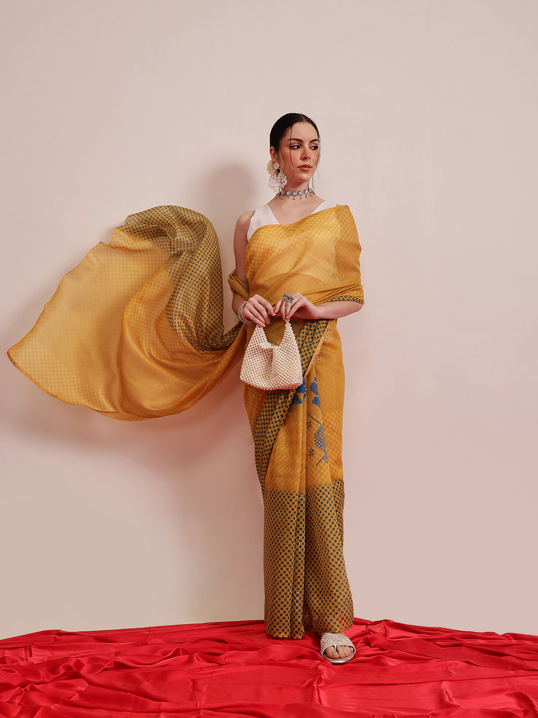Hiral Fashion Yellow Chanderi Cotton Blend Abstract Digital Printed Saree | Swadesiicart