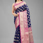 Blue Pure Silk Woven Zari Design Animal Saree with Unstitched Blouse - Hiral Fashion | Swadesiicart