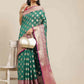 Turquoise Pure Silk Woven Zari Design Animal Saree with Unstitched Blouse - Hiral Fashion | Swadesiicart