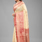 White Pure Silk Woven Zari Design Animal Saree with Unstitched Blouse - Hiral Fashion | Swadesiicart