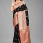 Black Pure Silk Woven Zari Design Floral Saree with Unstitched Blouse - Hiral Fashion | Swadesiicart