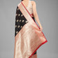 Black Pure Silk Woven Zari Design Floral Saree with Unstitched Blouse - Hiral Fashion | Swadesiicart