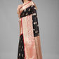 Black Pure Silk Woven Zari Design Floral Saree with Unstitched Blouse - Hiral Fashion | Swadesiicart