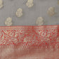 Gray Pure Silk Woven Zari Design Floral Saree with Unstitched Blouse - Hiral Fashion | Swadesiicart