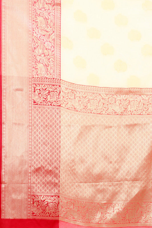 White Pure Silk Woven Zari Design Floral Saree with Unstitched Blouse - Hiral Fashion | Swadesiicart
