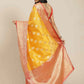 Yellow Pure Silk Woven Zari Design Floral Saree with Unstitched Blouse - Hiral Fashion | Swadesiicart