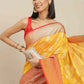 Yellow Pure Silk Woven Zari Design Floral Saree with Unstitched Blouse - Hiral Fashion | Swadesiicart