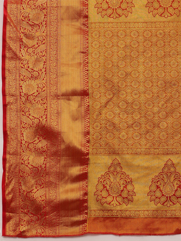 Green Pure Silk Woven Zari Design Geomatric Saree with Unstitched Blouse - Hiral Fashion | Swadesiicart