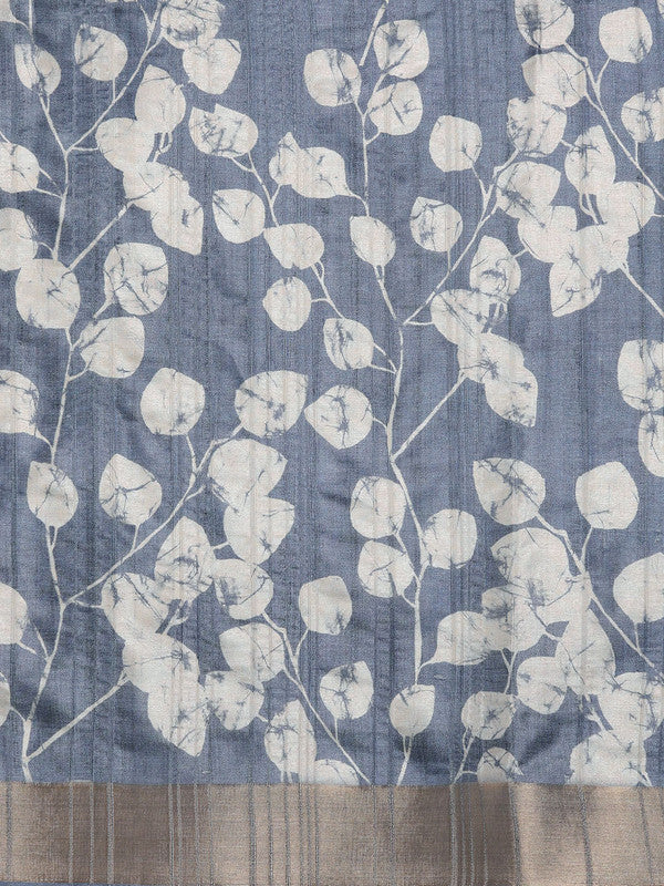 Blue Silk Blend Digital Print Floral Saree with Unstitched Blouse - Hiral Fashion | Swadesiicart