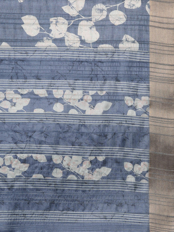 Blue Silk Blend Digital Print Floral Saree with Unstitched Blouse - Hiral Fashion | Swadesiicart