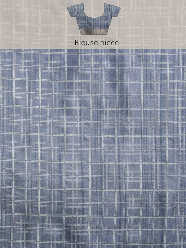 Blue Silk Blend Digital Print Floral Saree with Unstitched Blouse - Hiral Fashion | Swadesiicart