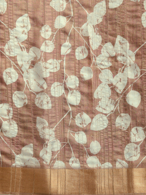 Brown Silk Blend Digital Print Floral Saree with Unstitched Blouse - Hiral Fashion | Swadesiicart