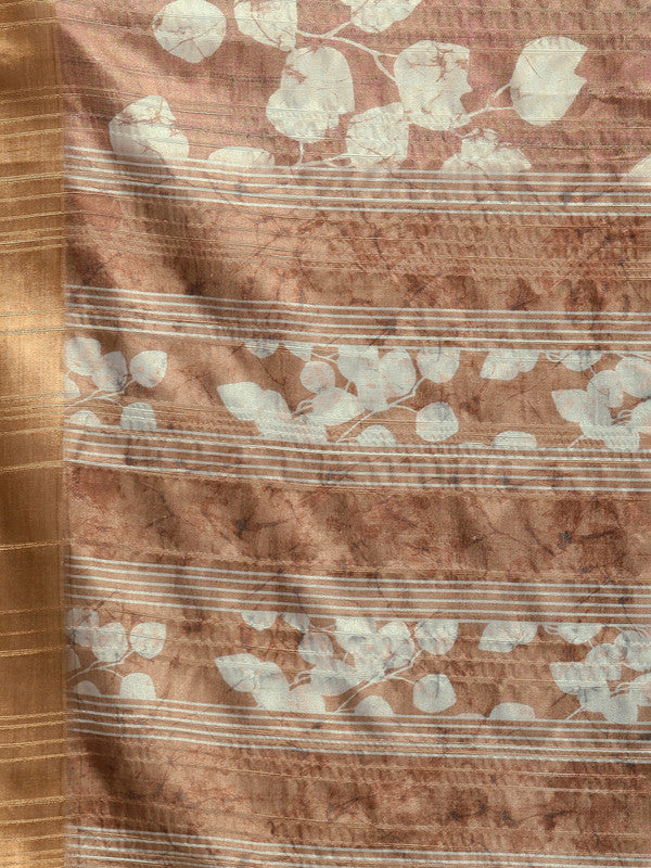 Brown Silk Blend Digital Print Floral Saree with Unstitched Blouse - Hiral Fashion | Swadesiicart