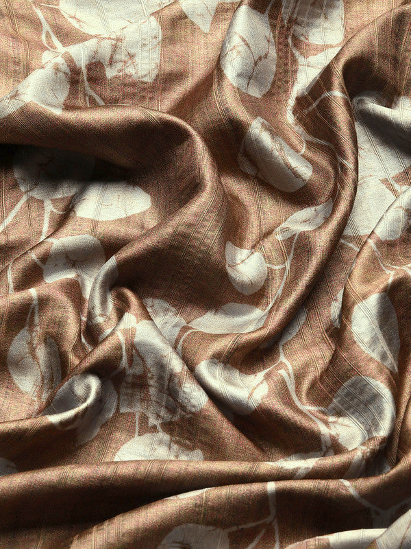 Brown Silk Blend Digital Print Floral Saree with Unstitched Blouse - Hiral Fashion | Swadesiicart