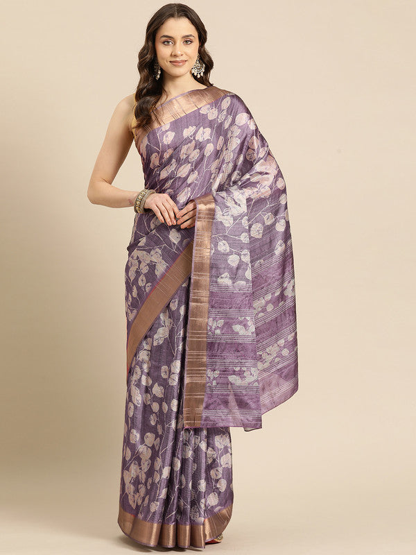 Lavender Silk Blend Digital Print Floral Saree with Unstitched Blouse - Hiral Fashion | Swadesiicart