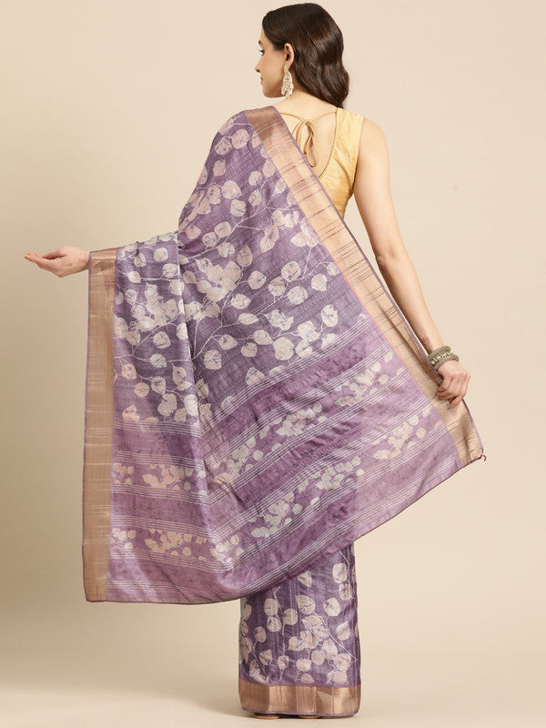 Lavender Silk Blend Digital Print Floral Saree with Unstitched Blouse - Hiral Fashion | Swadesiicart