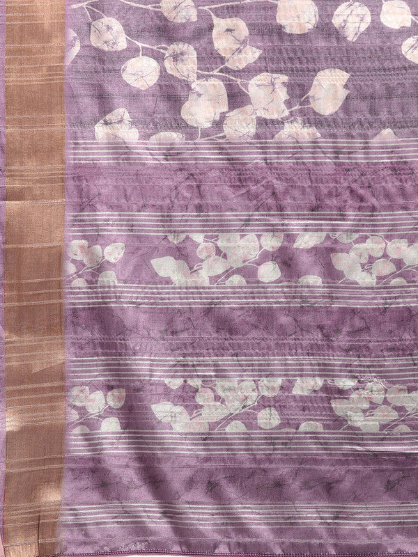 Lavender Silk Blend Digital Print Floral Saree with Unstitched Blouse - Hiral Fashion | Swadesiicart