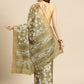 Olive Silk Blend Digital Print Floral Saree with Unstitched Blouse - Hiral Fashion | Swadesiicart