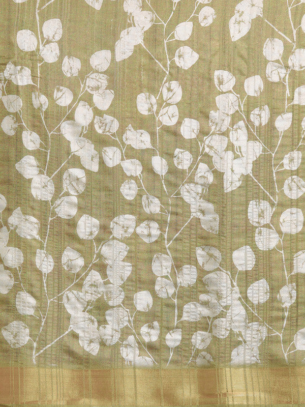 Olive Silk Blend Digital Print Floral Saree with Unstitched Blouse - Hiral Fashion | Swadesiicart
