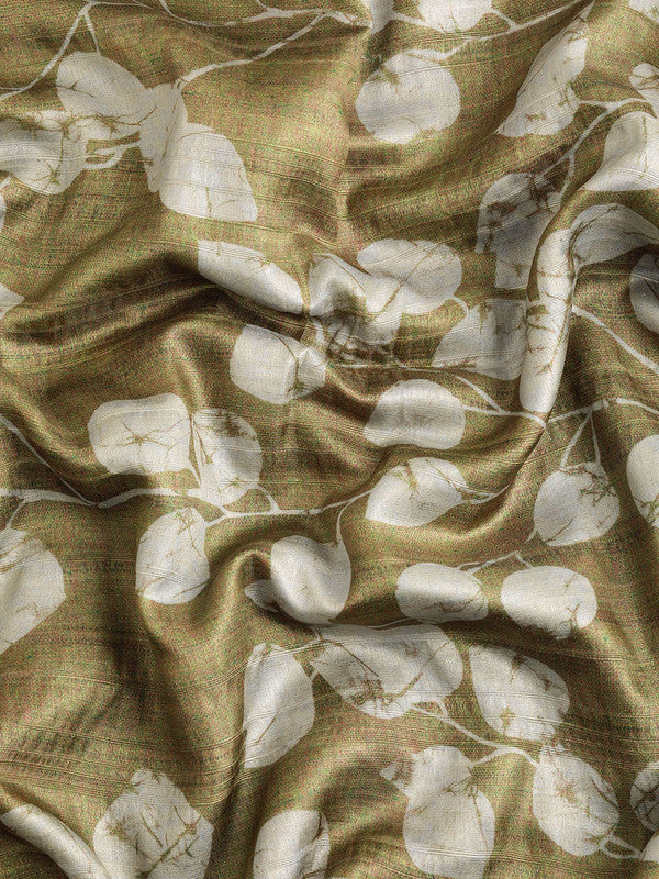 Olive Silk Blend Digital Print Floral Saree with Unstitched Blouse - Hiral Fashion | Swadesiicart