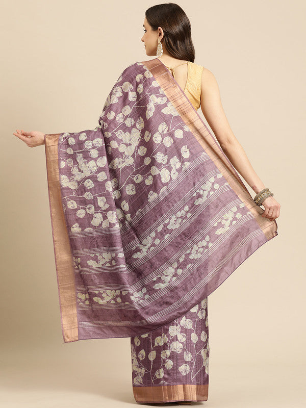 Purple Silk Blend Digital Print Floral Saree with Unstitched Blouse - Hiral Fashion | Swadesiicart
