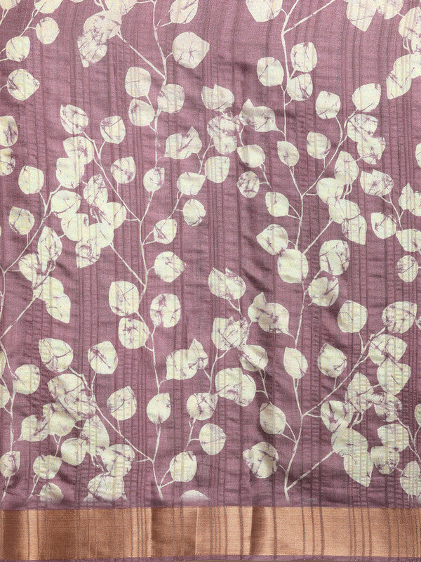 Purple Silk Blend Digital Print Floral Saree with Unstitched Blouse - Hiral Fashion | Swadesiicart