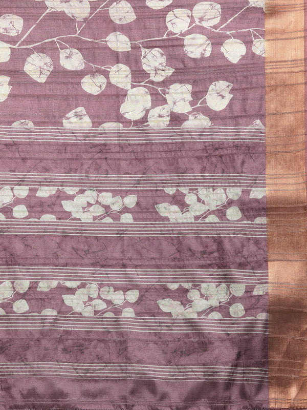Purple Silk Blend Digital Print Floral Saree with Unstitched Blouse - Hiral Fashion | Swadesiicart