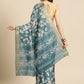 Turquoise Silk Blend Digital Print Floral Saree with Unstitched Blouse - Hiral Fashion | Swadesiicart