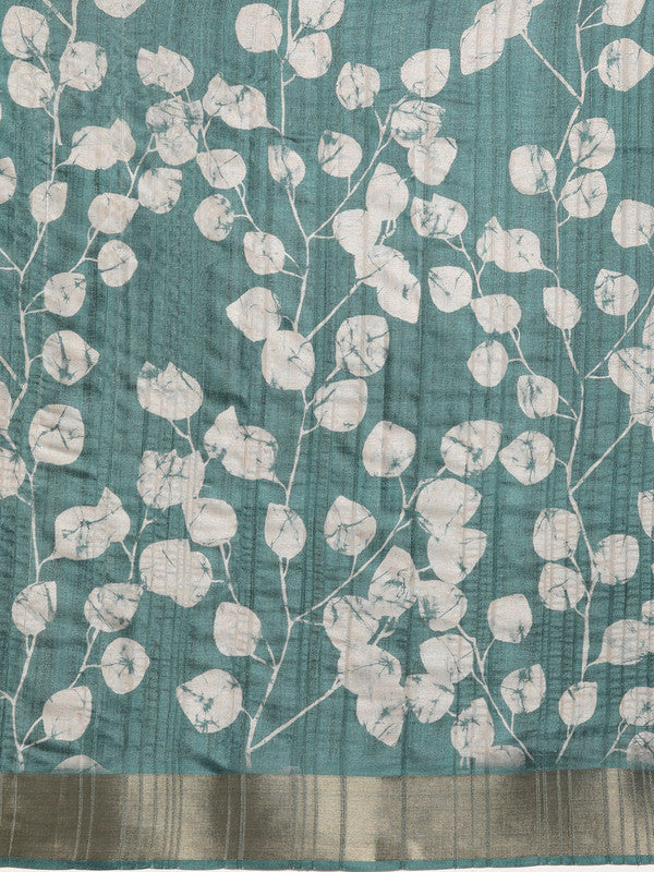 Turquoise Silk Blend Digital Print Floral Saree with Unstitched Blouse - Hiral Fashion | Swadesiicart