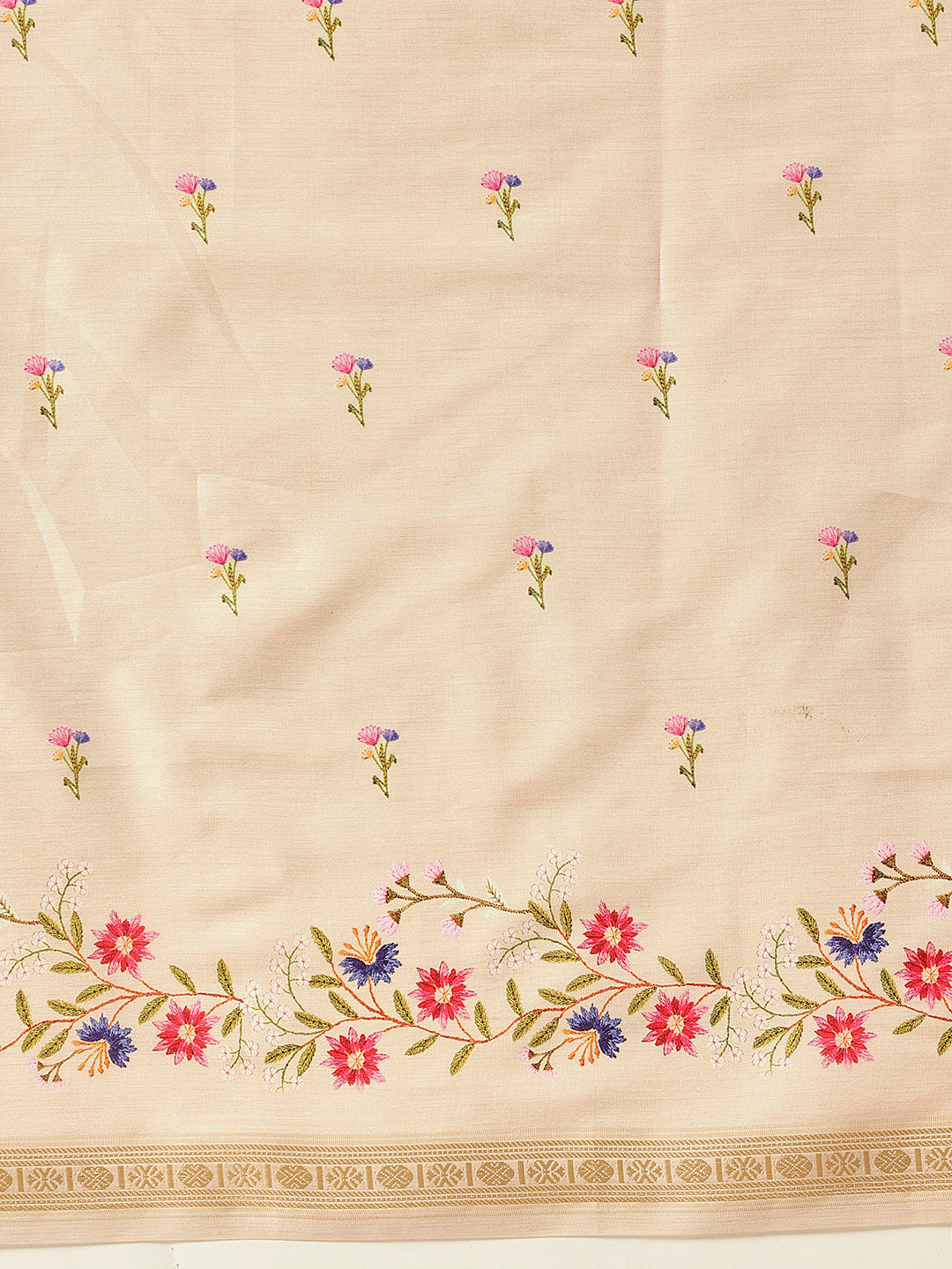 Hiral Fashion Beige Banarasi Art Silk Floral Digital Printed Saree | Swadesiicart