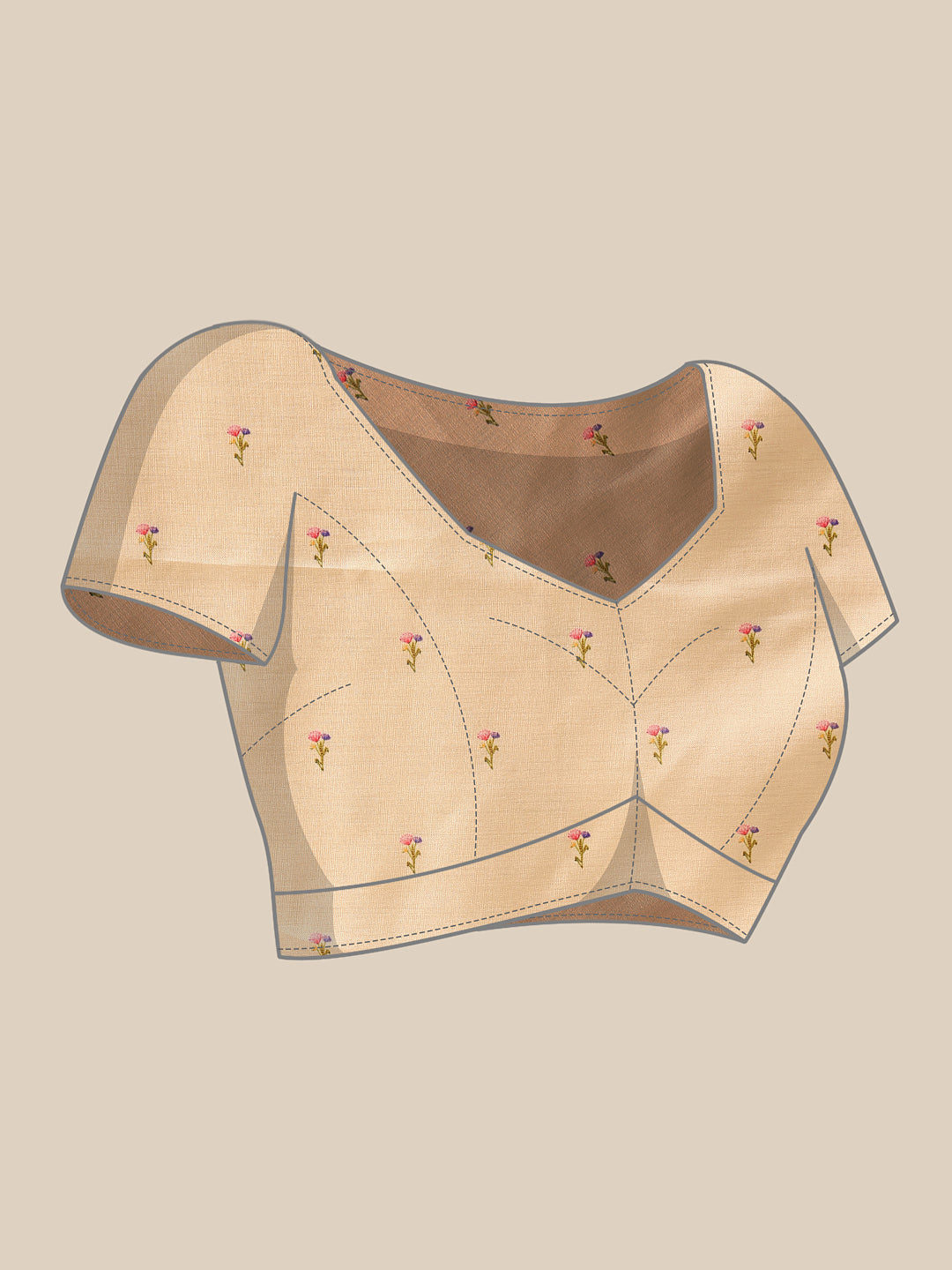 Hiral Fashion Beige Banarasi Art Silk Floral Digital Printed Saree | Swadesiicart