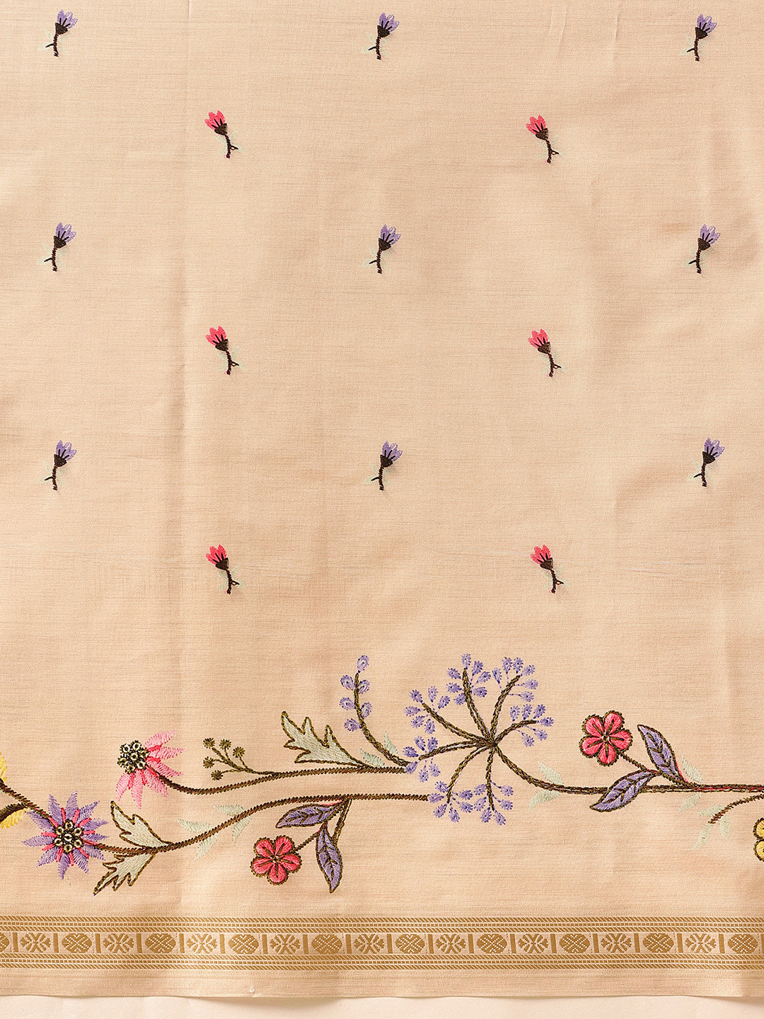 Hiral Fashion Beige Banarasi Art Silk Floral Digital Printed Saree | Swadesiicart