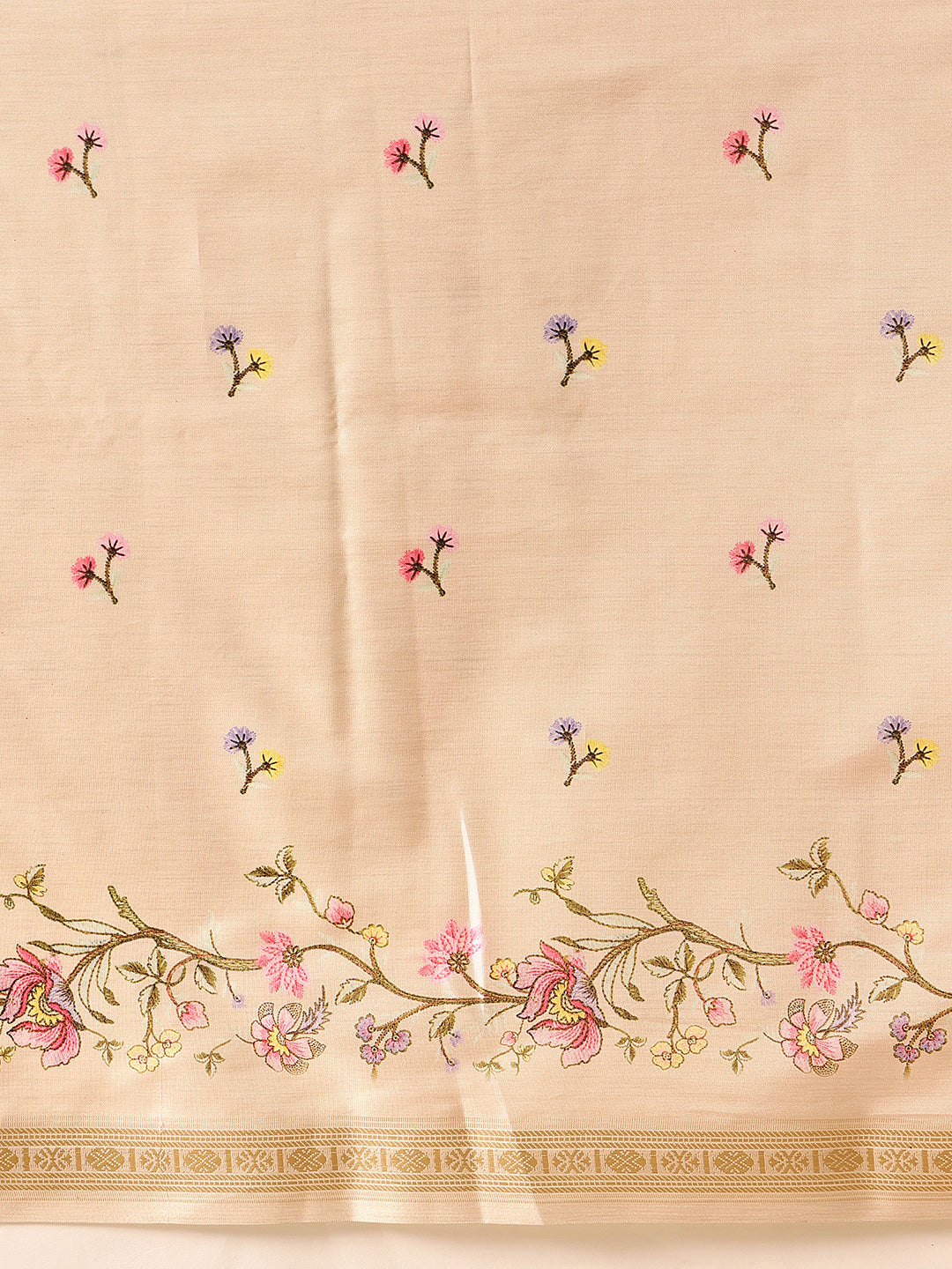 Hiral Fashion Beige Banarasi Art Silk Floral Digital Printed Saree | Swadesiicart