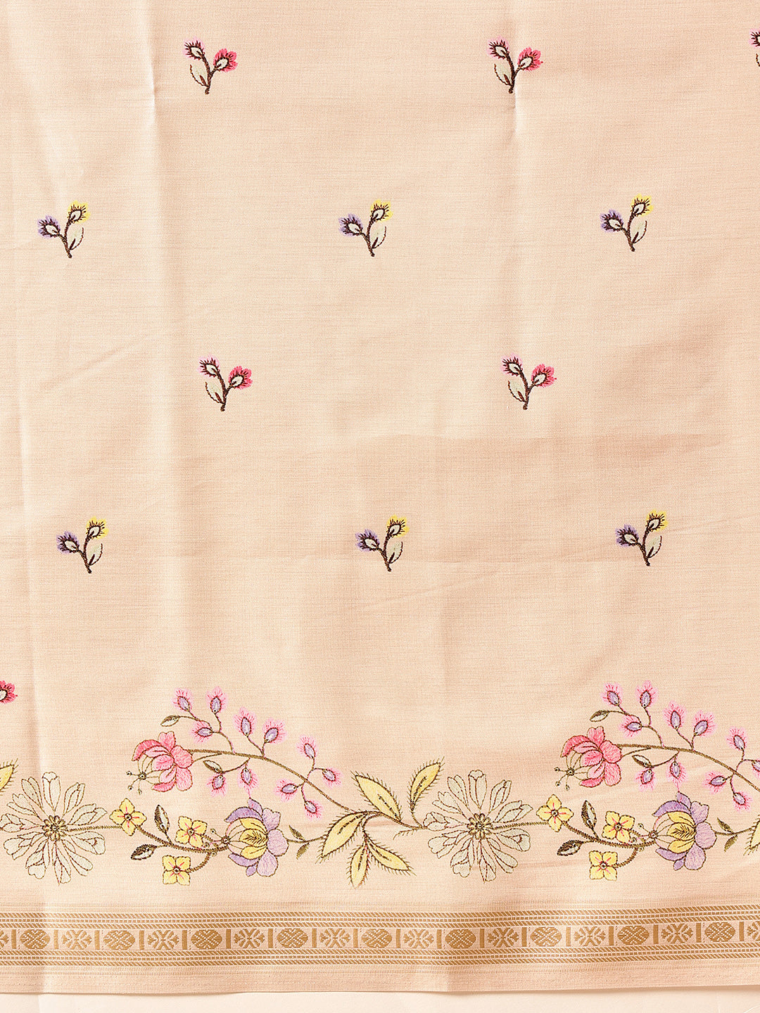 Hiral Fashion Beige Banarasi Art Silk Floral Digital Printed Saree | Swadesiicart
