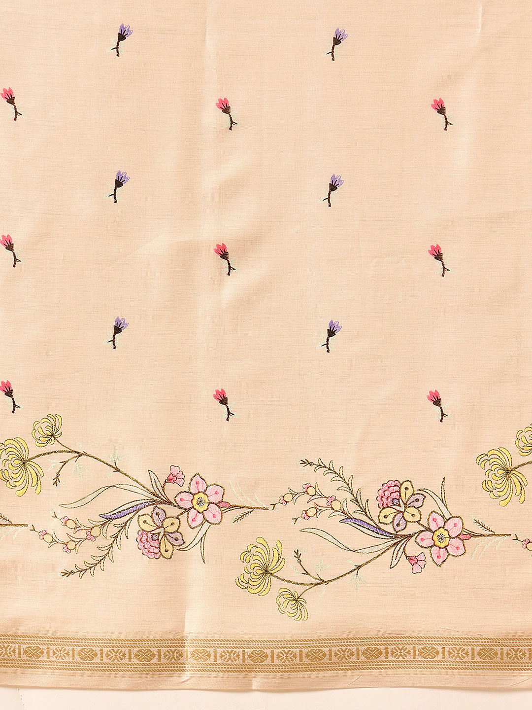 Hiral Fashion Beige Banarasi Art Silk Floral Digital Printed Saree | Swadesiicart