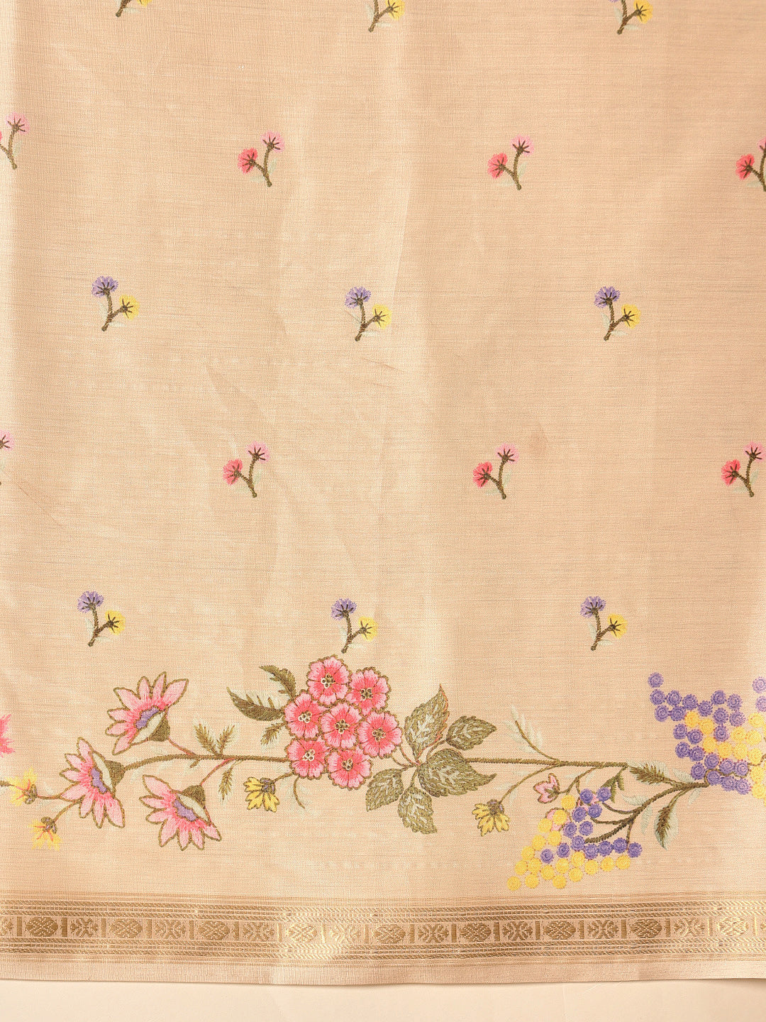 Hiral Fashion Beige Banarasi Art Silk Floral Digital Printed Saree | Swadesiicart