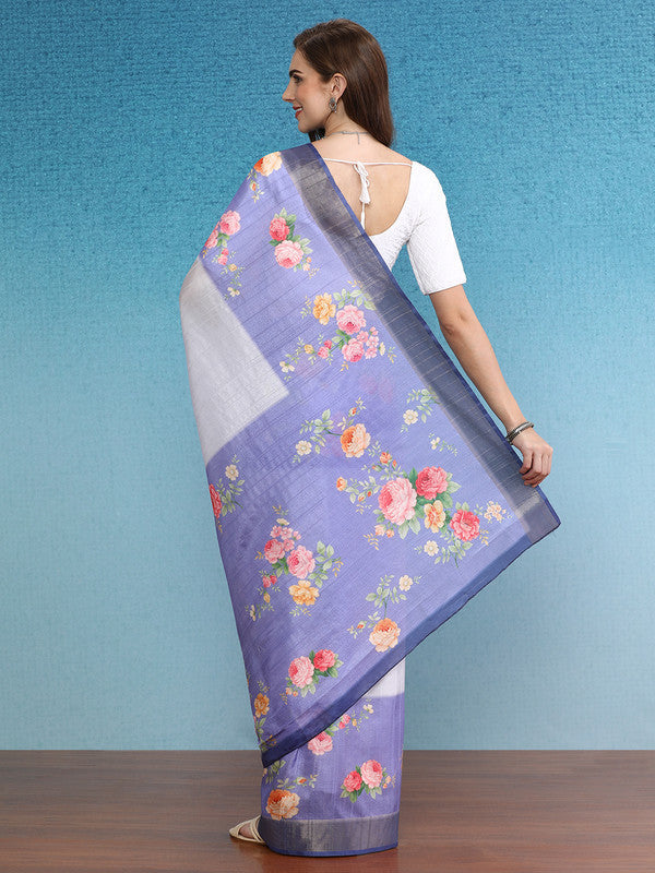 Lavender Tusser Silk Digital Print Floral Saree with Unstitched Blouse - Hiral Fashion | Swadesiicart