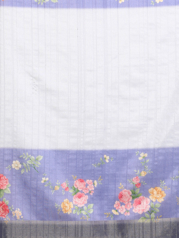 Lavender Tusser Silk Digital Print Floral Saree with Unstitched Blouse - Hiral Fashion | Swadesiicart