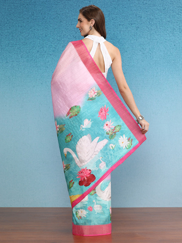 Pink Tusser Silk Digital Print Animal Print Saree with Unstitched Blouse - Hiral Fashion | Swadesiicart