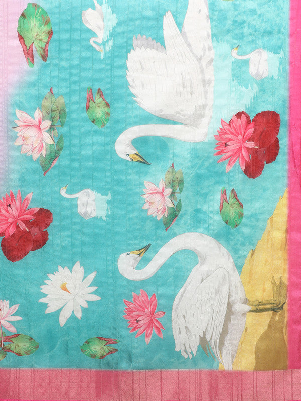 Pink Tusser Silk Digital Print Animal Print Saree with Unstitched Blouse - Hiral Fashion | Swadesiicart