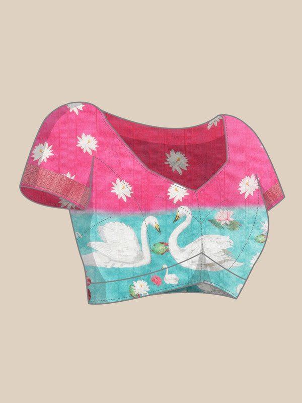 Pink Tusser Silk Digital Print Animal Print Saree with Unstitched Blouse - Hiral Fashion | Swadesiicart