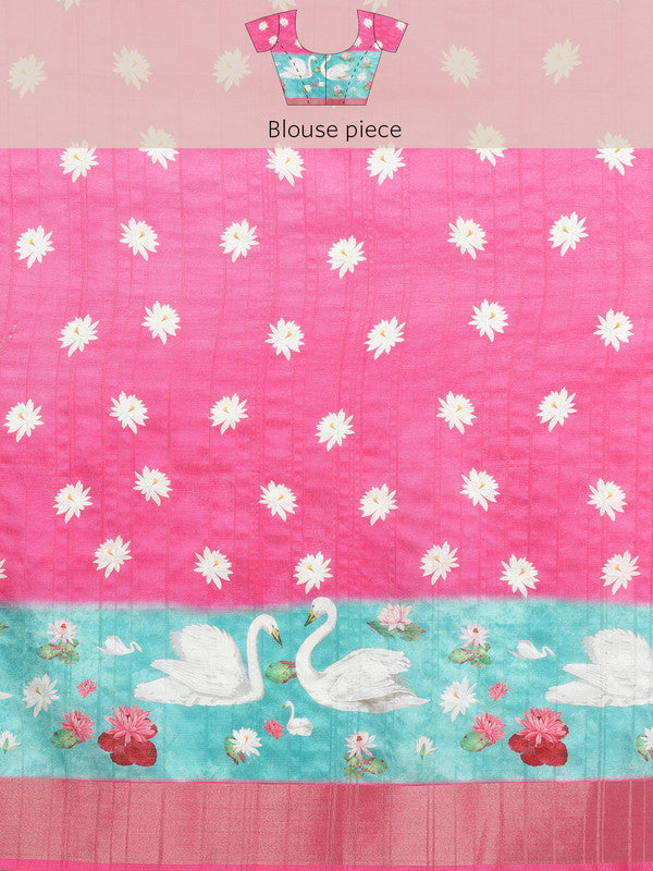 Pink Tusser Silk Digital Print Animal Print Saree with Unstitched Blouse - Hiral Fashion | Swadesiicart