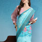 Turquoise Tusser Silk Digital Print Floral Saree with Unstitched Blouse - Hiral Fashion | Swadesiicart