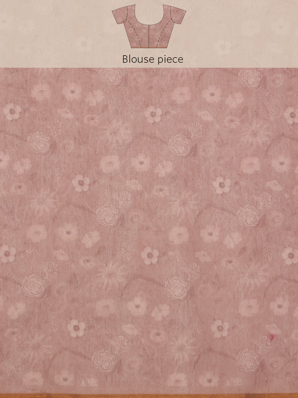 Beige Cotton Blend Digital Print Floral Saree with Unstitched Blouse - Hiral Fashion | Swadesiicart