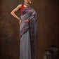Gray Cotton Blend Digital Print Floral Saree with Unstitched Blouse - Hiral Fashion | Swadesiicart