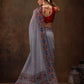 Gray Cotton Blend Digital Print Floral Saree with Unstitched Blouse - Hiral Fashion | Swadesiicart