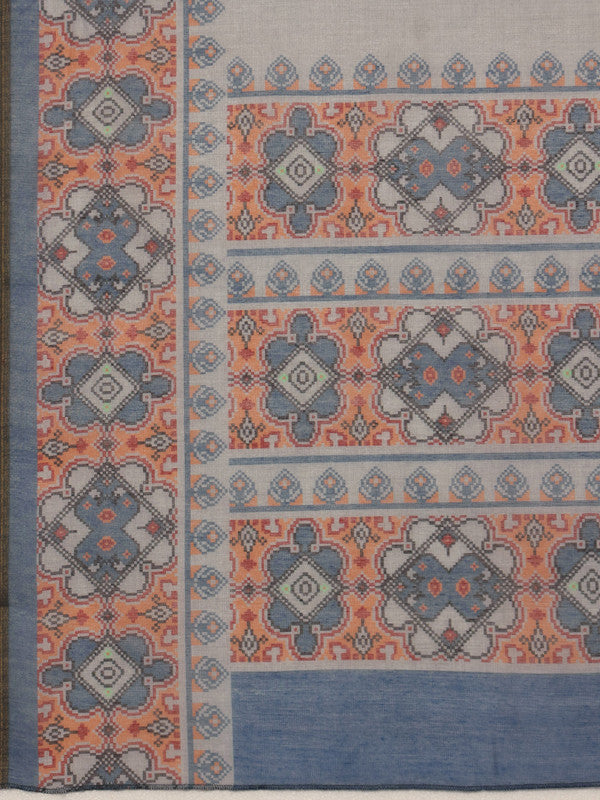 Gray Cotton Blend Digital Print Floral Saree with Unstitched Blouse - Hiral Fashion | Swadesiicart