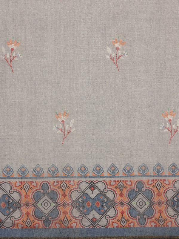 Gray Cotton Blend Digital Print Floral Saree with Unstitched Blouse - Hiral Fashion | Swadesiicart